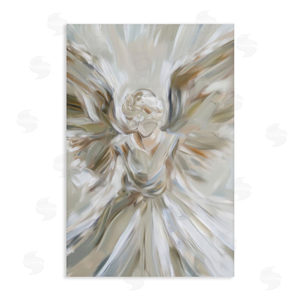 Petal Prints Design Serene Angel with Flowing Wings Stretched Canvas Wall Art Print