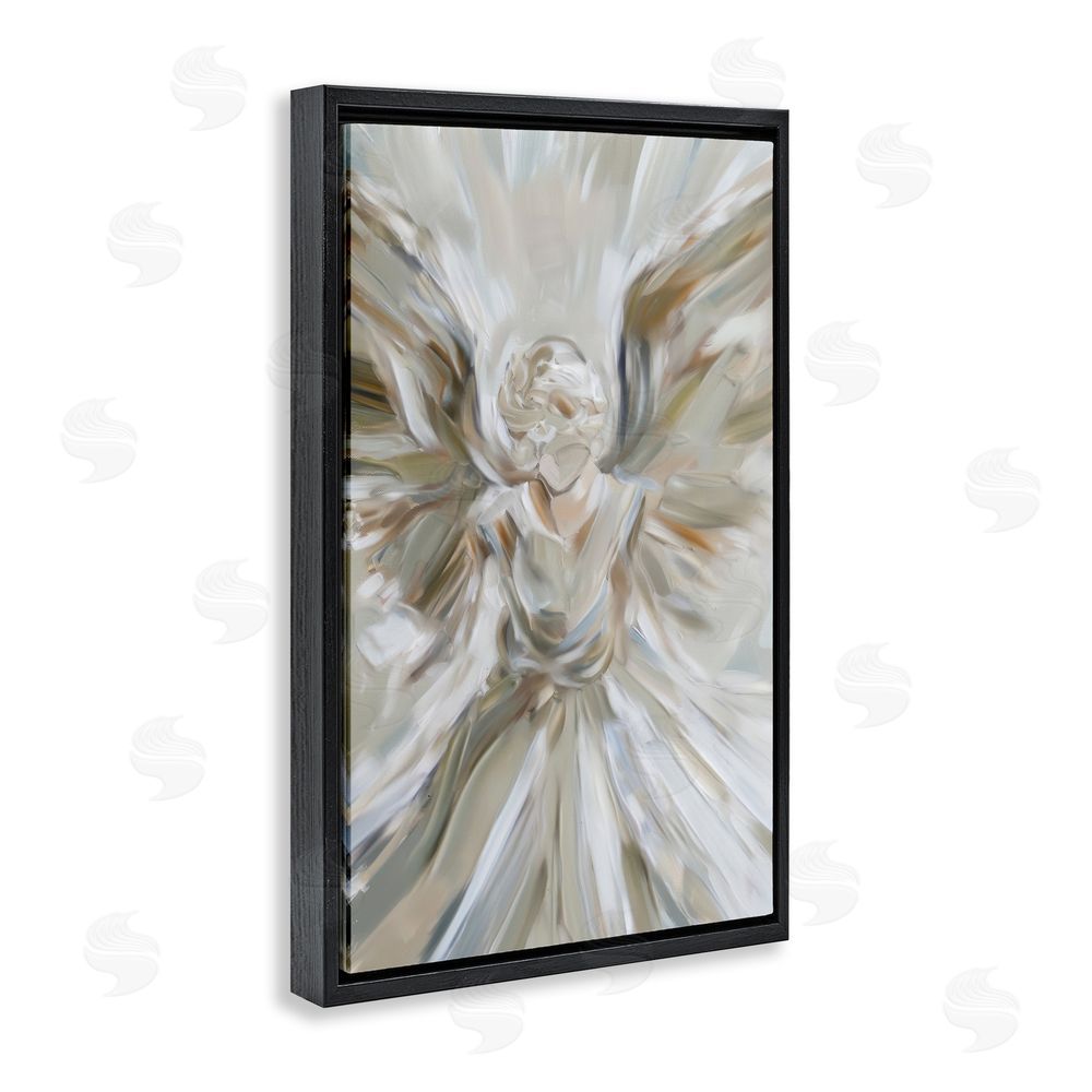 Petal Prints Design Serene Angel with Flowing Wings Black Floating Framed Canvas Wall Art Print