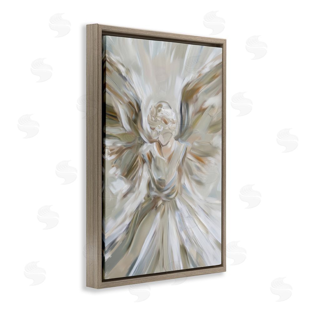 Petal Prints Design Serene Angel with Flowing Wings Brown Floating Framed Canvas Wall Art Print