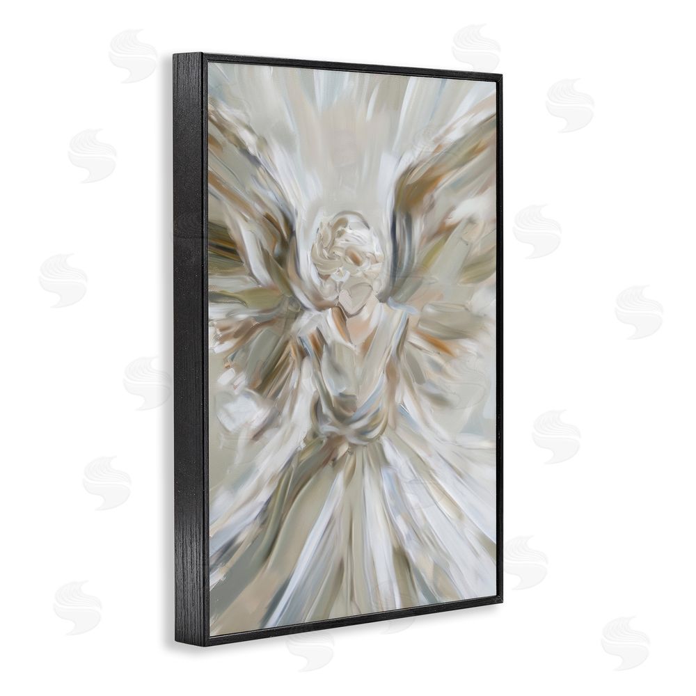 Petal Prints Design Serene Angel with Flowing Wings Black Framed Giclee Wall Art Print