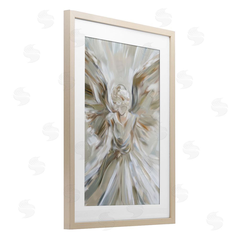 Petal Prints Design Serene Angel with Flowing Wings Brown Framed Print Under Glass with White Mat Wall Art