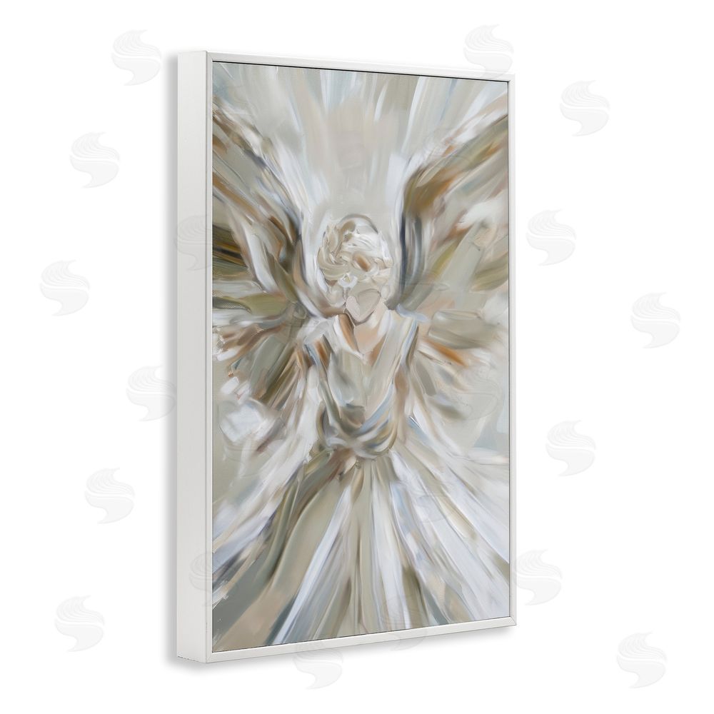 Petal Prints Design Serene Angel with Flowing Wings White Framed Giclee Wall Art Print