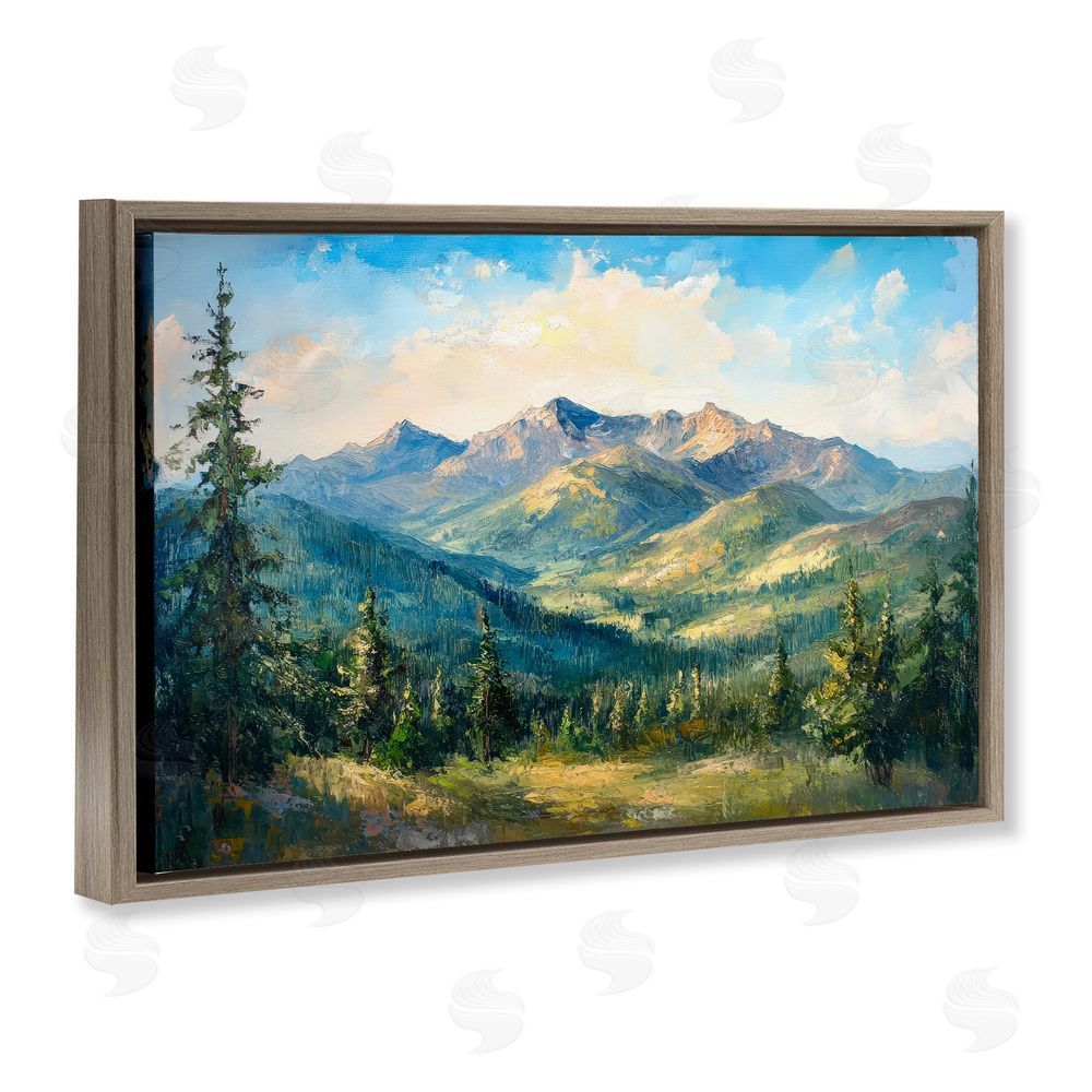 Petal Prints Design Valley In The Mountains Brown Floating Framed Canvas Wall Art Print