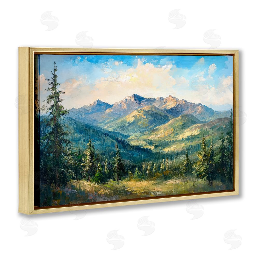 Petal Prints Design Valley In The Mountains Gold Floating Framed Canvas Wall Art Print