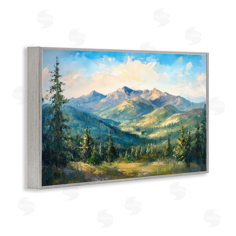 Petal Prints Design Valley In The Mountains Gray Framed Giclee Wall Art Print