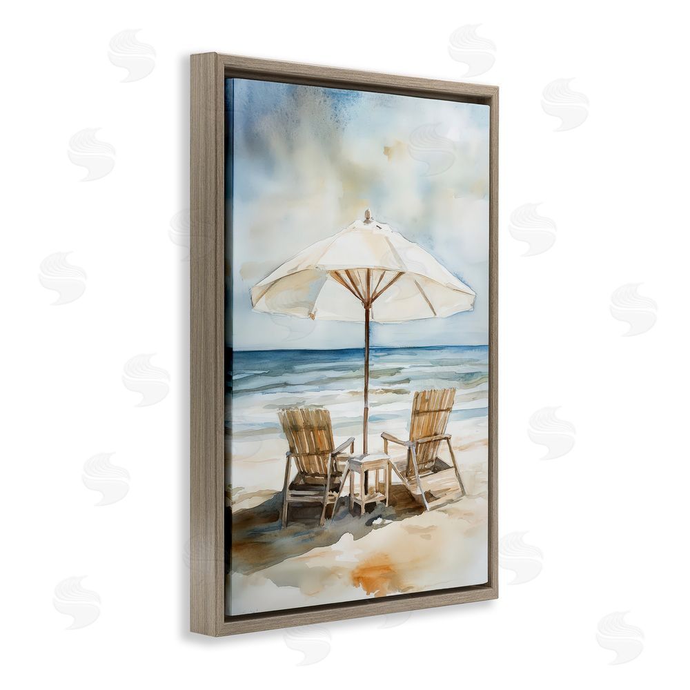 Petal Prints Design Watercolor Paradise Beach Scene Brown Floating Framed Canvas Wall Art Print