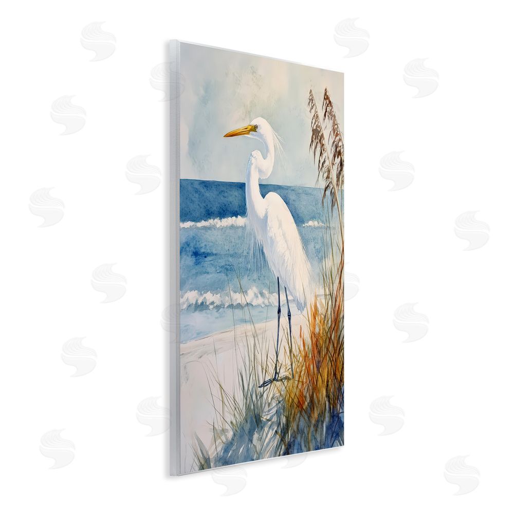 Petal Prints Design Egret By The Waves Wall Plaque with Fixed Lithograph Print