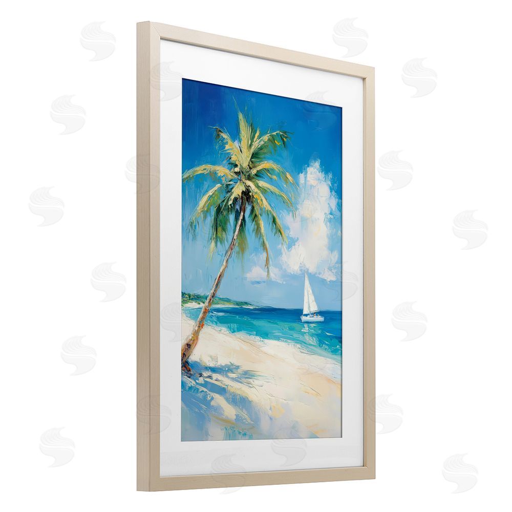 Petal Prints Design White Clouds & Sails Brown Framed Print Under Glass with White Mat Wall Art