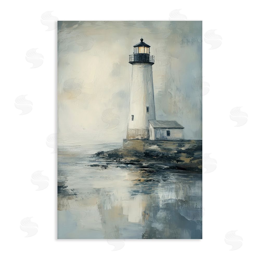 Petal Prints Design Moody Lighthouse Reflecting Stretched Canvas Wall Art