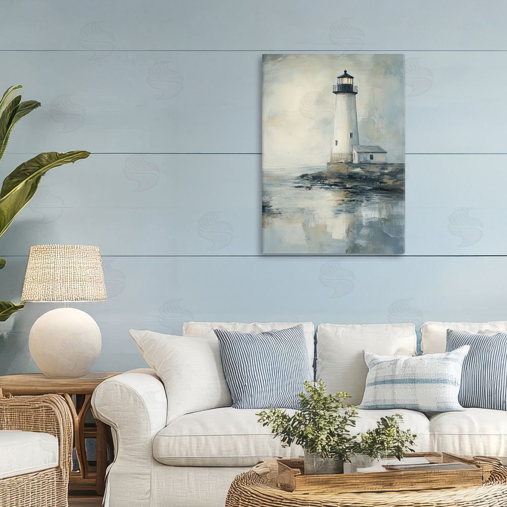 Petal Prints Design Moody Lighthouse Reflecting Stretched Canvas Wall Art in Room