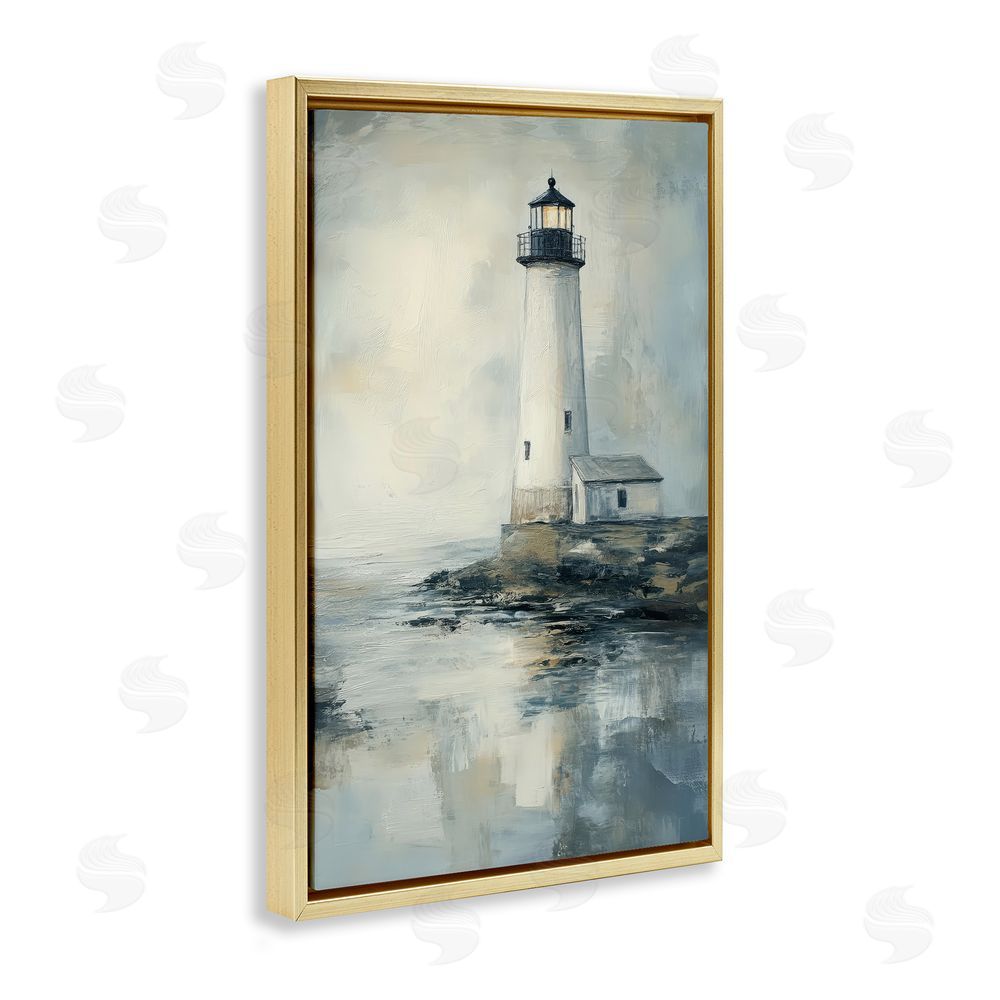 Petal Prints Design Moody Lighthouse Reflecting Gold Floating Framed Canvas Wall Art