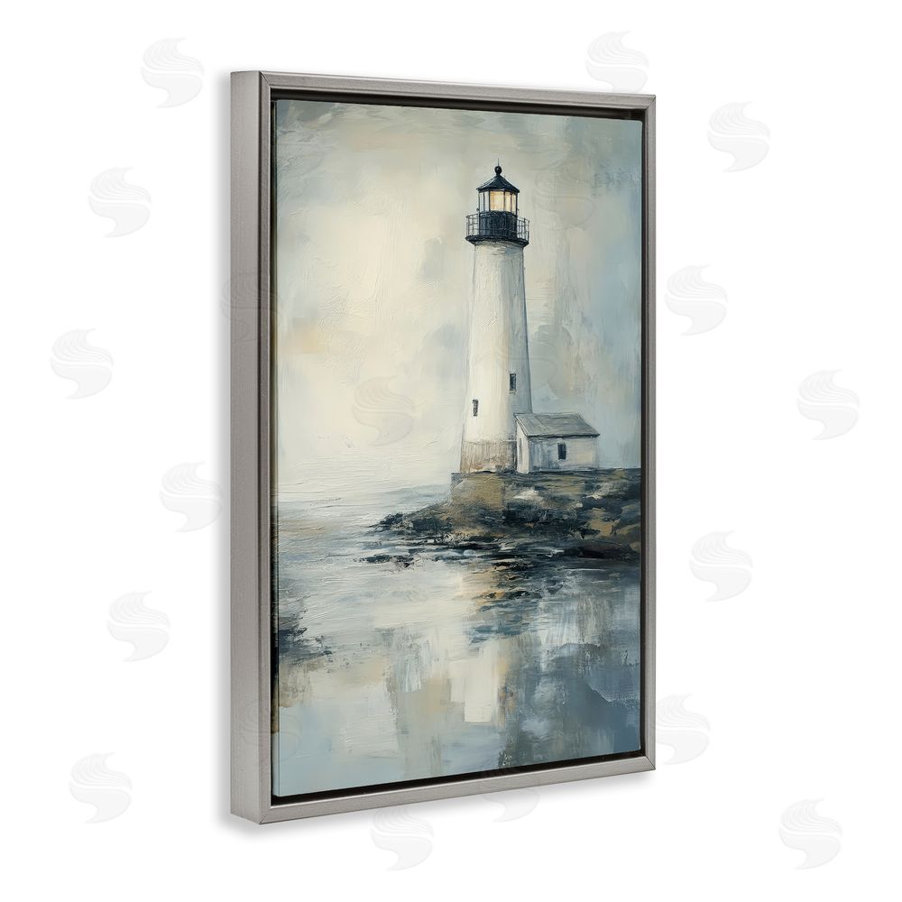 Petal Prints Design Moody Lighthouse Reflecting Gray Floating Framed Canvas Wall Art