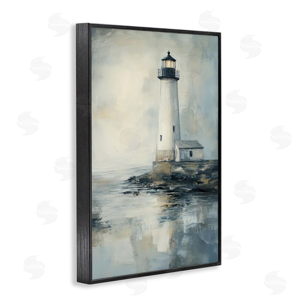 Petal Prints Design Moody Lighthouse Reflecting Black Framed Giclee Wall Art