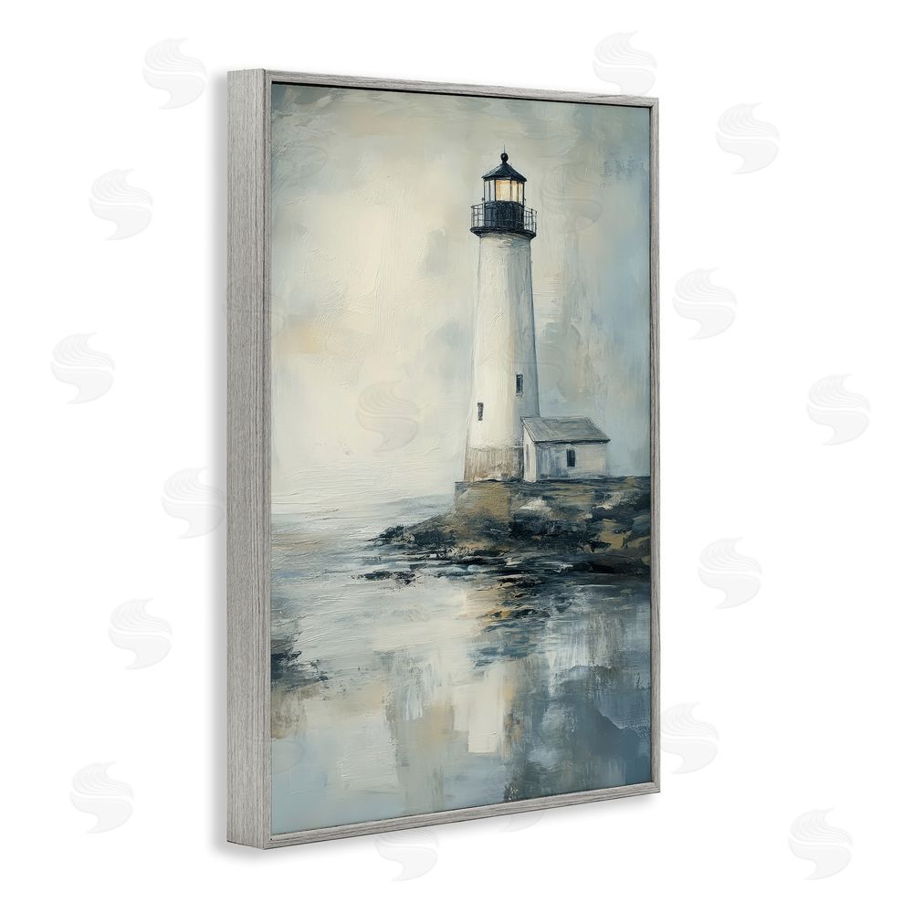 Petal Prints Design Moody Lighthouse Reflecting Gray Framed Giclee Wall Art