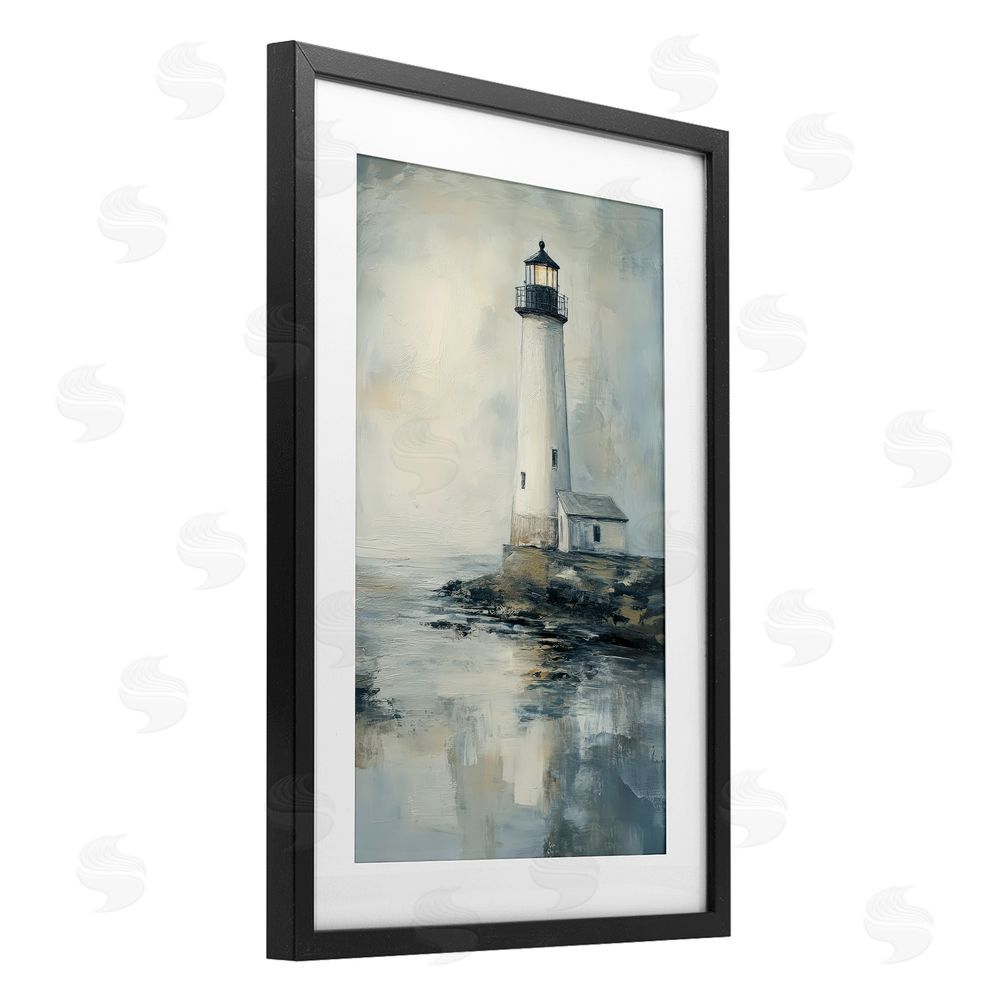 Petal Prints Design Moody Lighthouse Reflecting Black Framed Print Under Glass Wall Art
