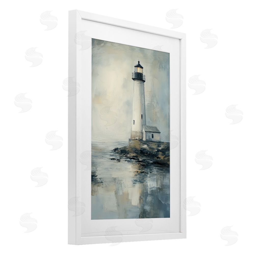Petal Prints Design Moody Lighthouse Reflecting White Framed Print Under Glass Wall Art