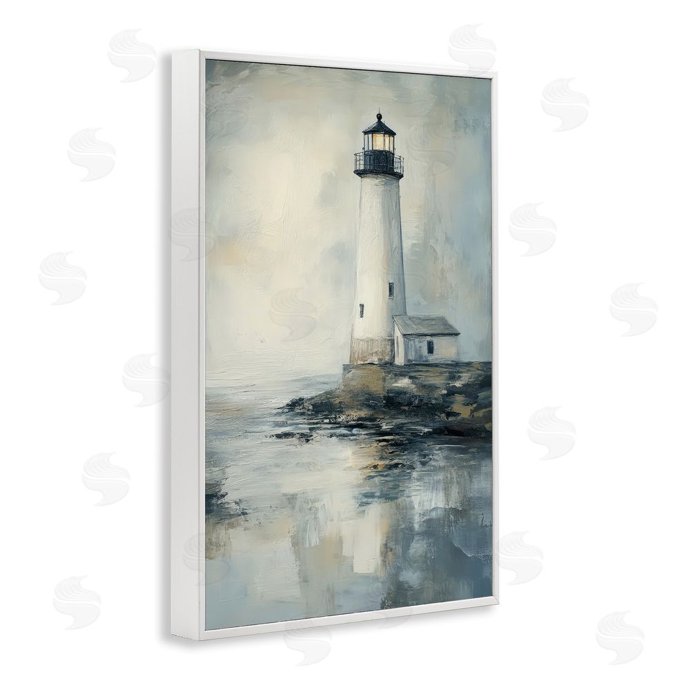 Petal Prints Design Moody Lighthouse Reflecting White Framed Giclee Wall Art