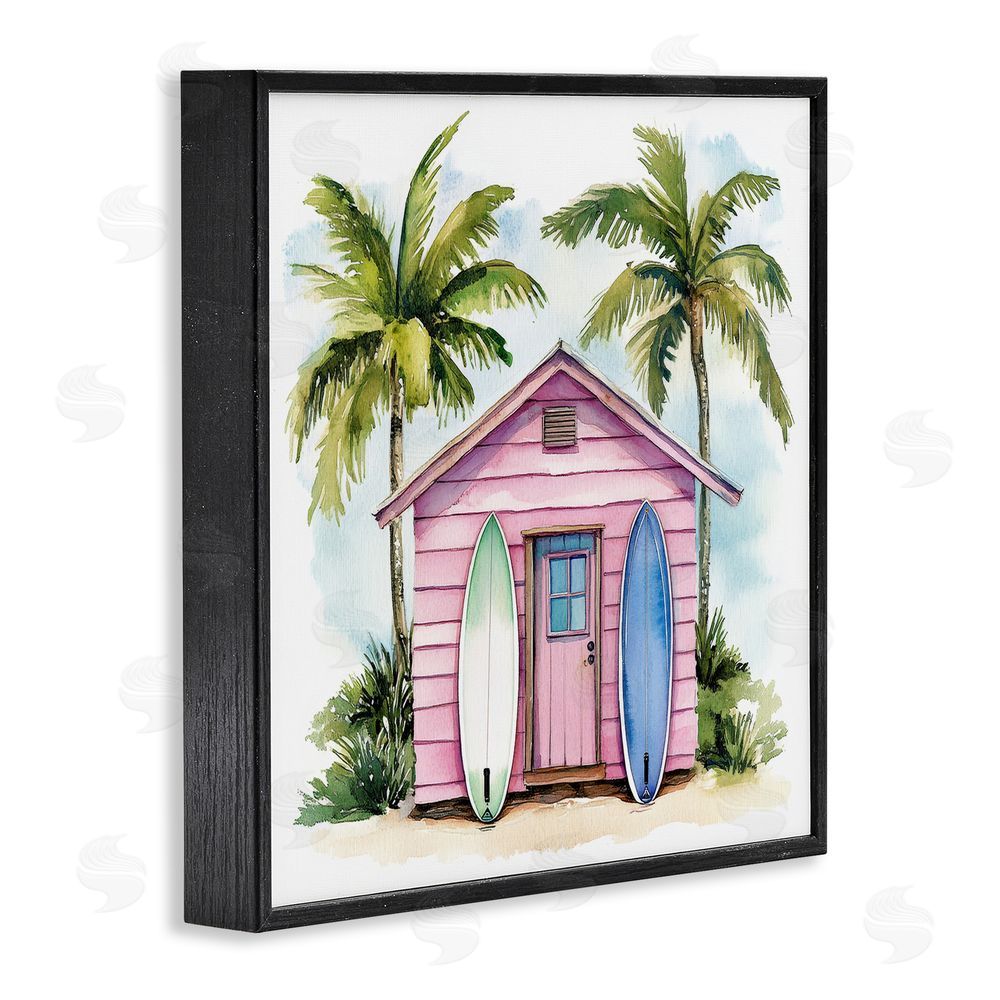 Petal Prints Design Surf Shack Under Palms Black Framed Giclee Wall Art Print