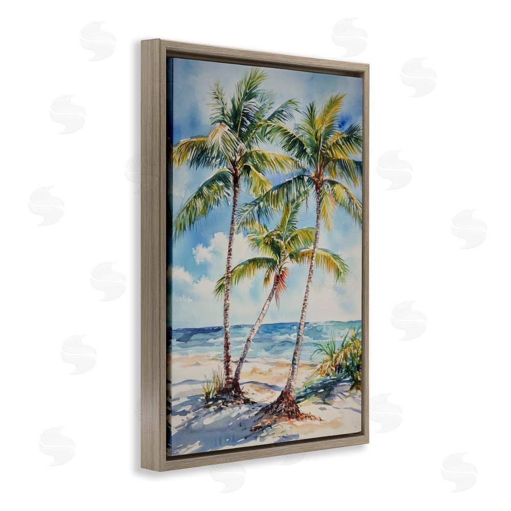 Petal Prints Design Windy Palm Trees on Shore Brown Floating Framed Canvas Wall Art Print