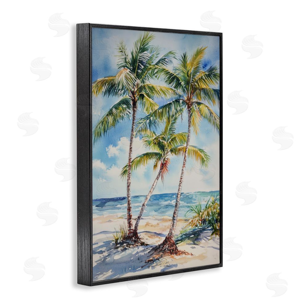 Petal Prints Design Windy Palm Trees on Shore Black Framed Giclee Wall Art Print