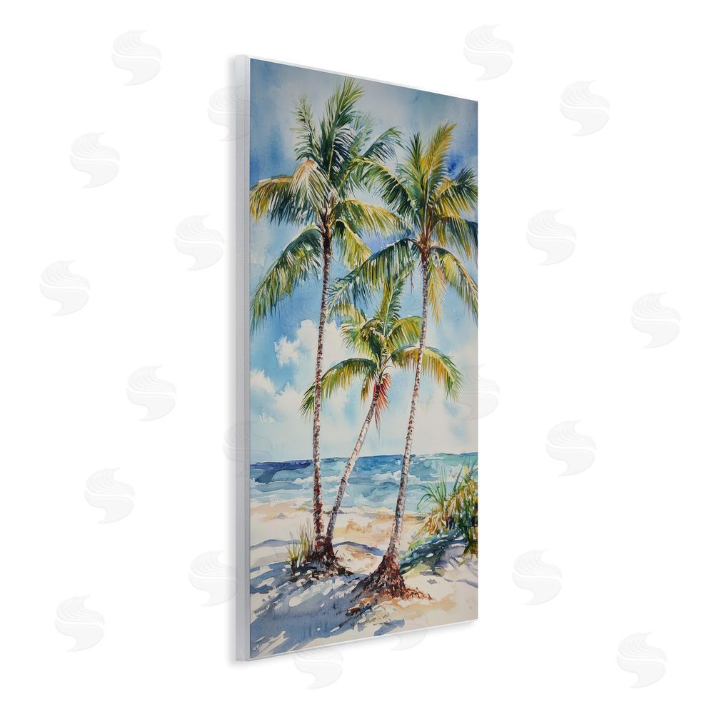 Petal Prints Design Windy Palm Trees on Shore Wall Plaque Printed Art
