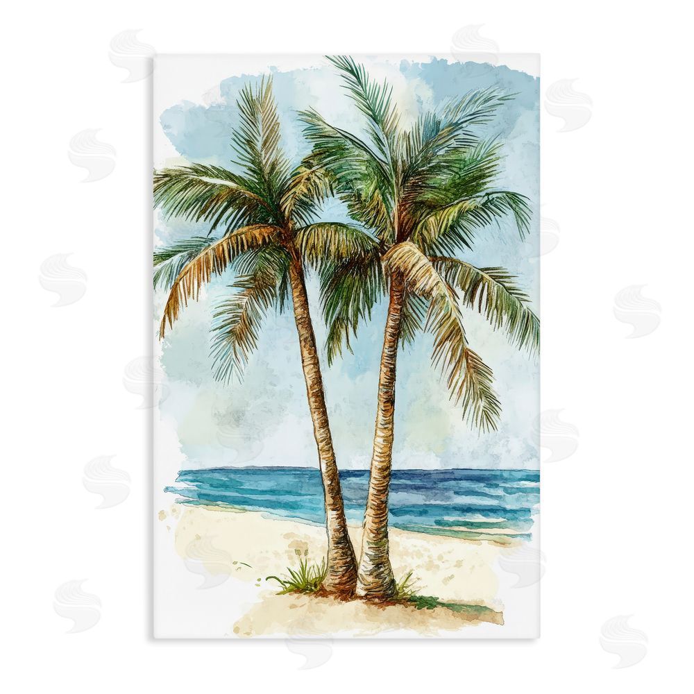 Petal Prints Design Illustrated Palm Tree Duo Stretched Canvas Wall Art