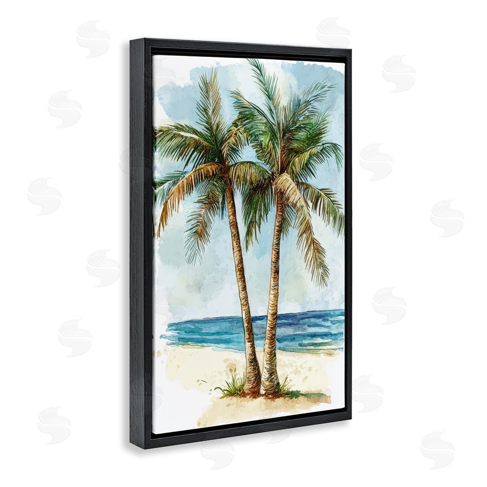 Petal Prints Design Illustrated Palm Tree Duo Black Floating Framed Canvas Wall Art