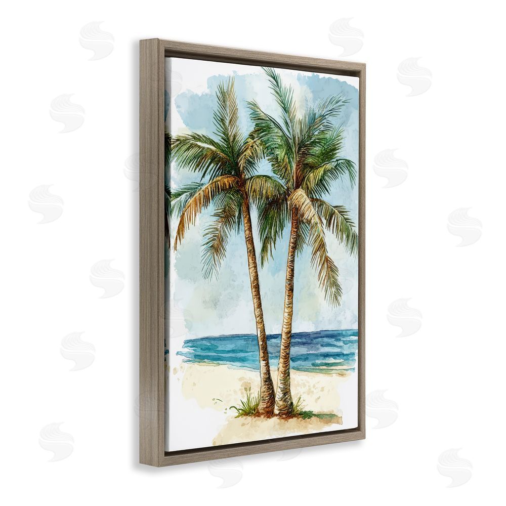 Petal Prints Design Illustrated Palm Tree Duo Brown Floating Framed Canvas Wall Art