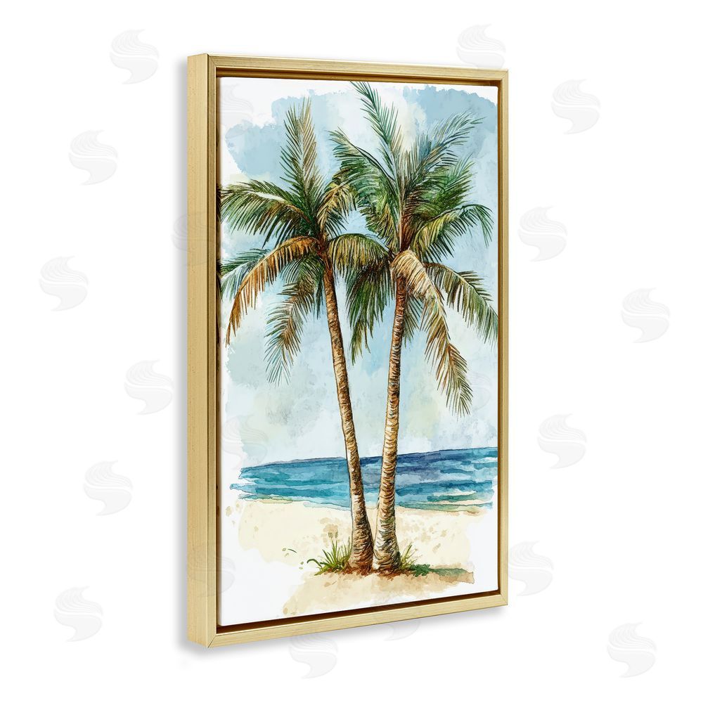 Petal Prints Design Illustrated Palm Tree Duo Gold Floating Framed Canvas Wall Art