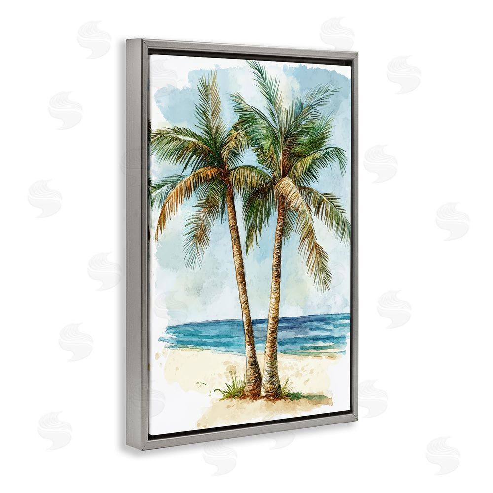 Petal Prints Design Illustrated Palm Tree Duo Gray Floating Framed Canvas Wall Art