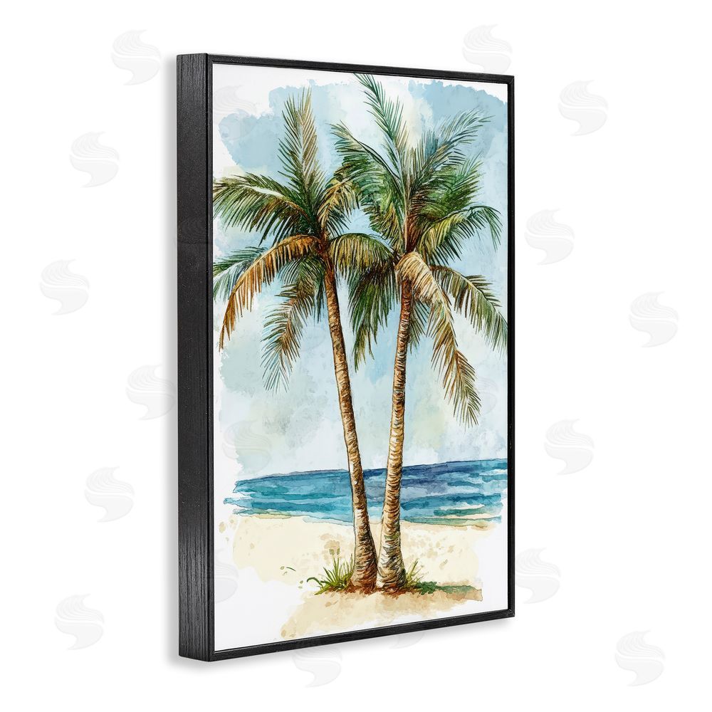 Petal Prints Design Illustrated Palm Tree Duo Black Framed Giclee Wall Art