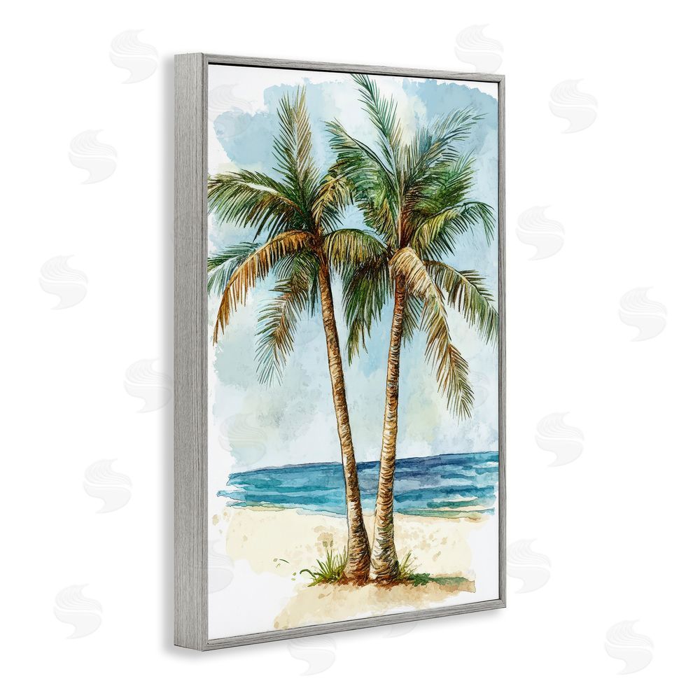 Petal Prints Design Illustrated Palm Tree Duo Gray Framed Giclee Wall Art