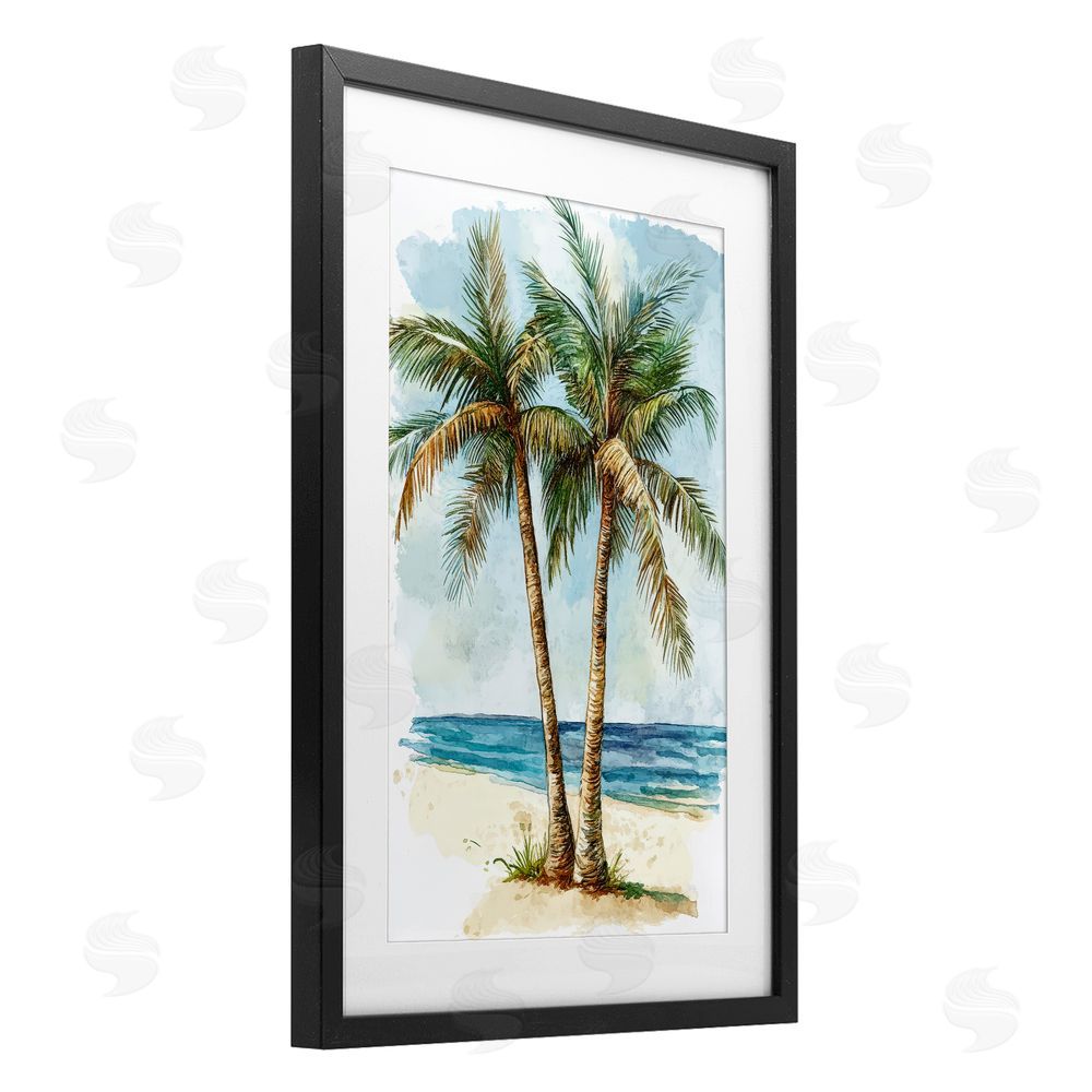 Petal Prints Design Illustrated Palm Tree Duo Black Framed Print Under Glass Wall Art