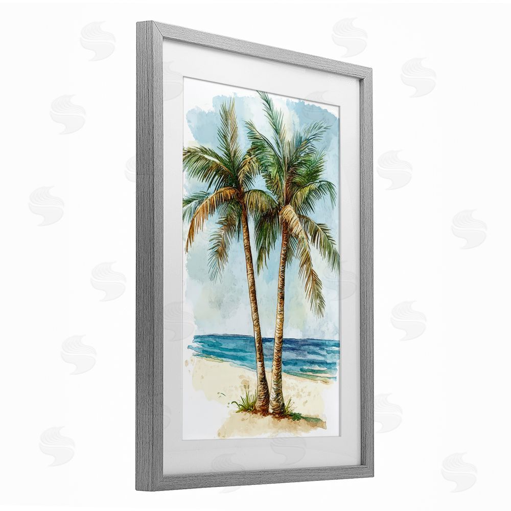 Petal Prints Design Illustrated Palm Tree Duo Gray Framed Print Under Glass Wall Art