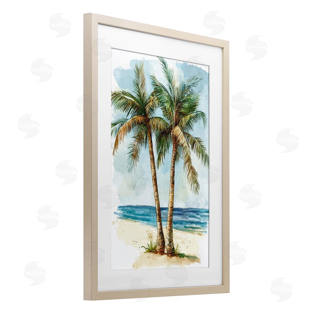 Petal Prints Design Illustrated Palm Tree Duo Brown Framed Print Under Glass Wall Art