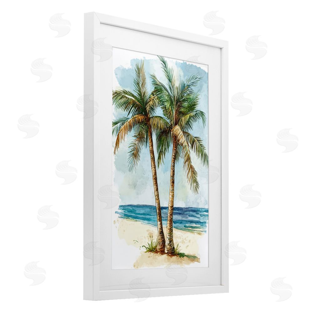 Petal Prints Design Illustrated Palm Tree Duo White Framed Print Under Glass Wall Art