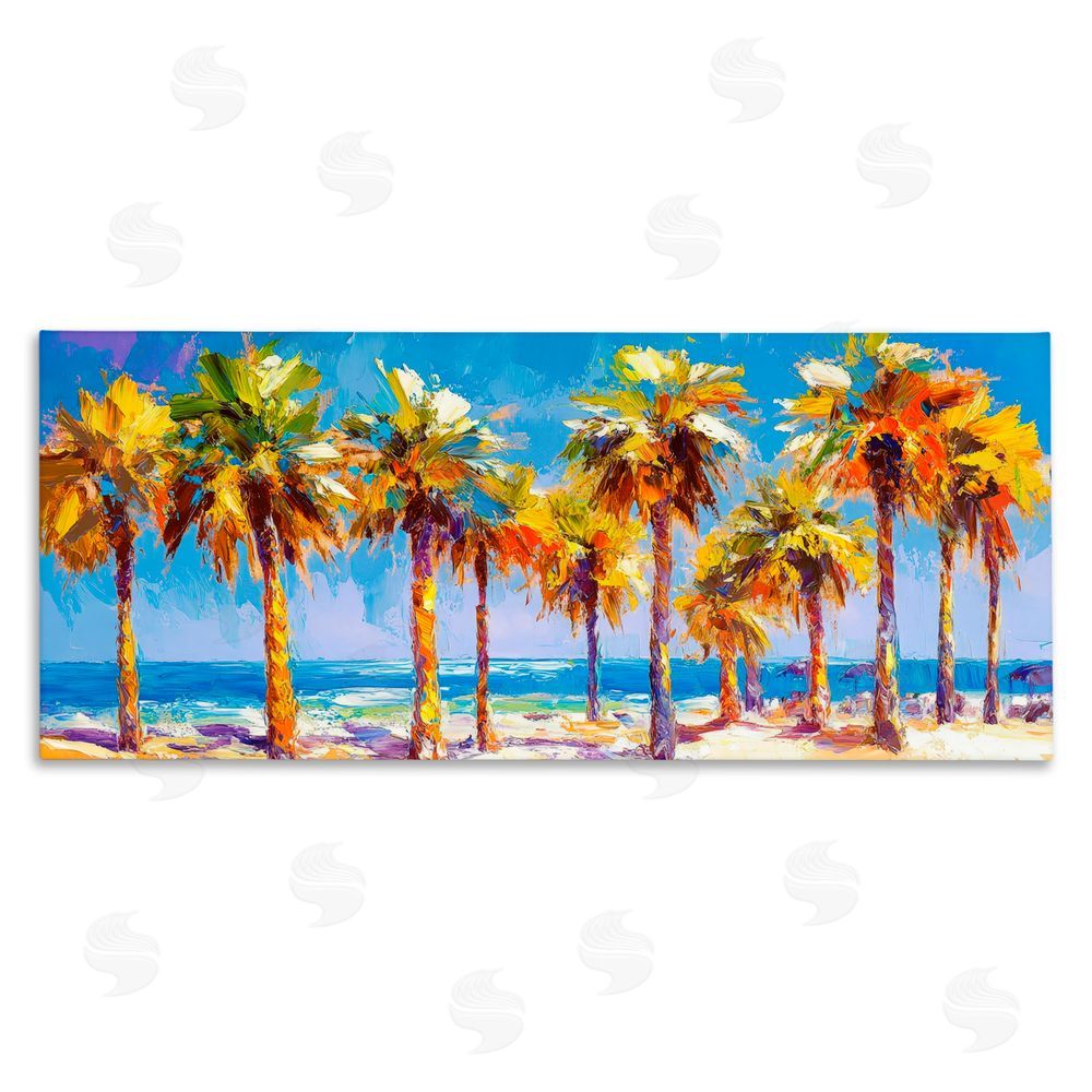 Petal Prints Design Many Palm Trees on Beach Stretched Canvas Wall Art