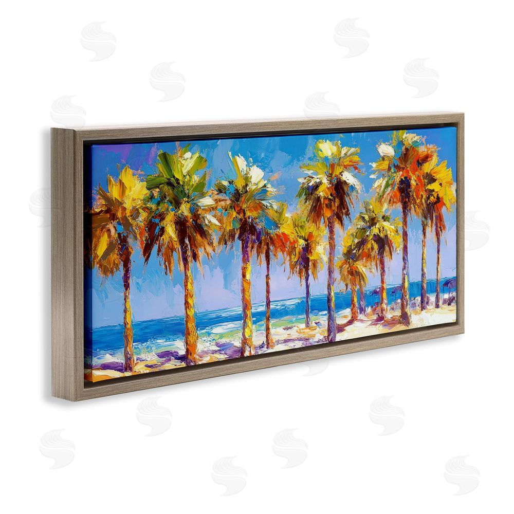 Petal Prints Design Many Palm Trees on Beach Brown Floating Framed Canvas Wall Art