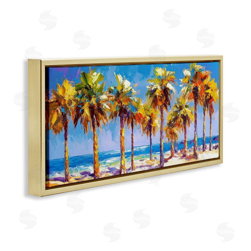 Petal Prints Design Many Palm Trees on Beach Gold Floating Framed Canvas Wall Art