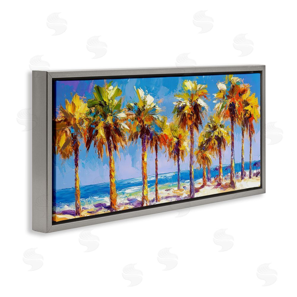 Petal Prints Design Many Palm Trees on Beach Gray Floating Framed Canvas Wall Art