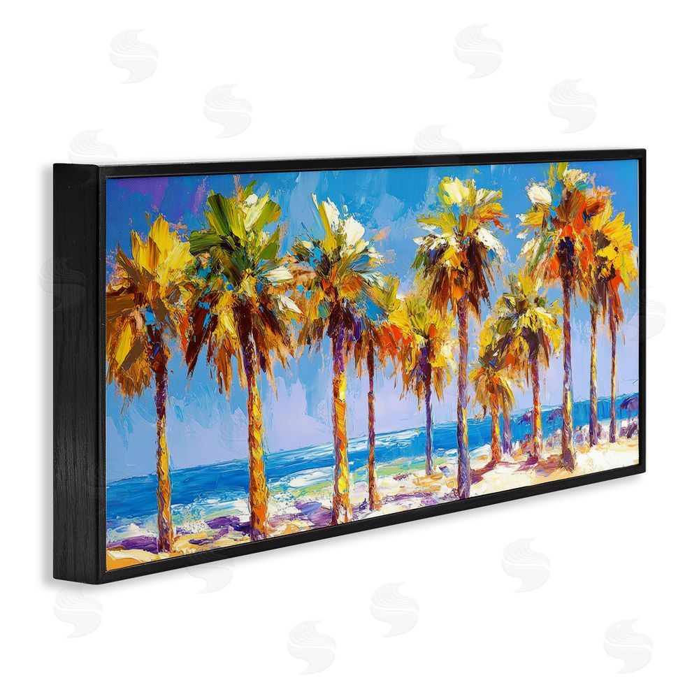 Petal Prints Design Many Palm Trees on Beach Black Framed Giclee Wall Art