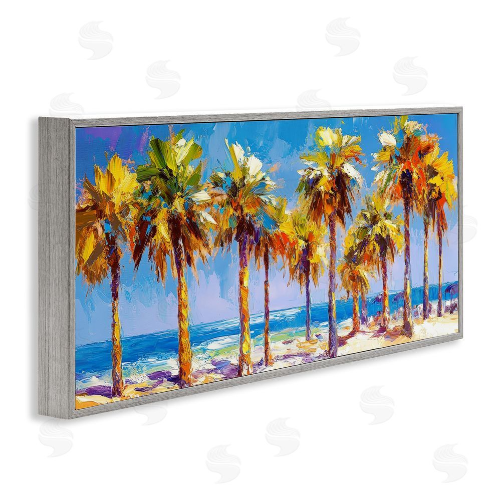 Petal Prints Design Many Palm Trees on Beach Gray Framed Giclee Wall Art