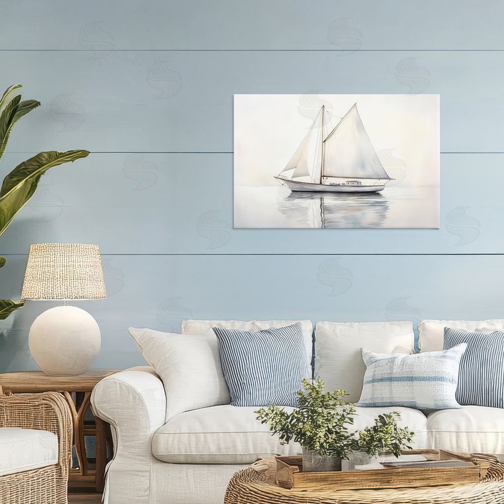 Petal Prints Design Neutral Sailboat Reflection Stretched Canvas Wall Art in Room