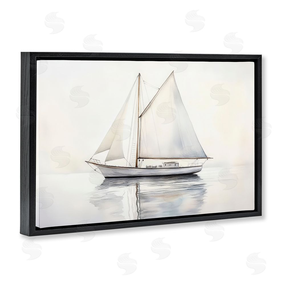 Petal Prints Design Neutral Sailboat Reflection Black Floating Framed Canvas Wall Art