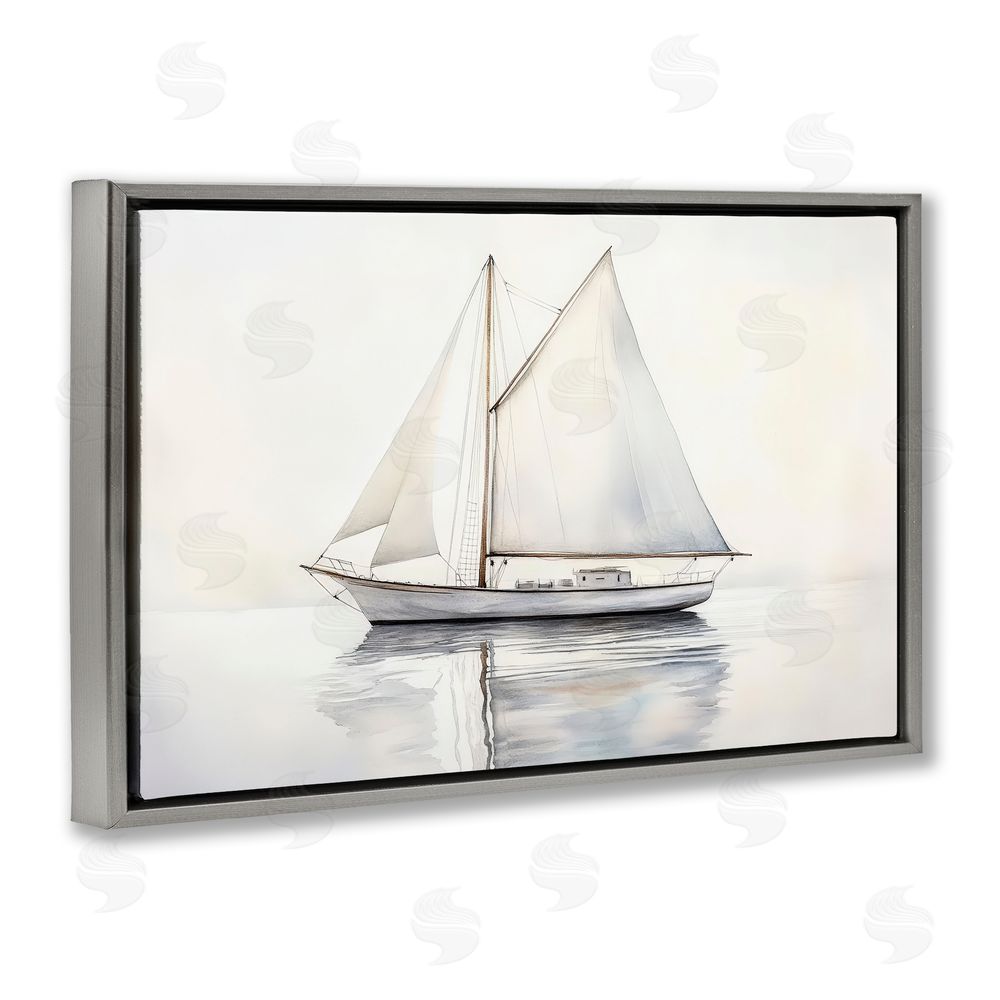 Petal Prints Design Neutral Sailboat Reflection Gray Floating Framed Canvas Wall Art