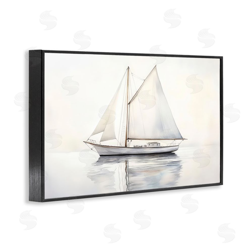 Petal Prints Design Neutral Sailboat Reflection Black Framed Giclee Wall Art