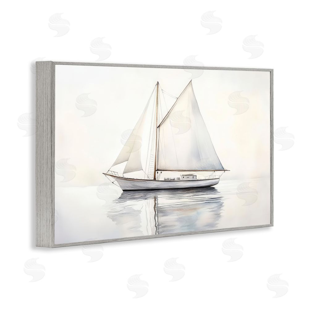 Petal Prints Design Neutral Sailboat Reflection Gray Framed Giclee Wall Art