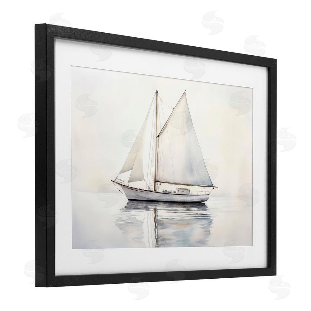 Petal Prints Design Neutral Sailboat Reflection Black Framed Print Under Glass Wall Art