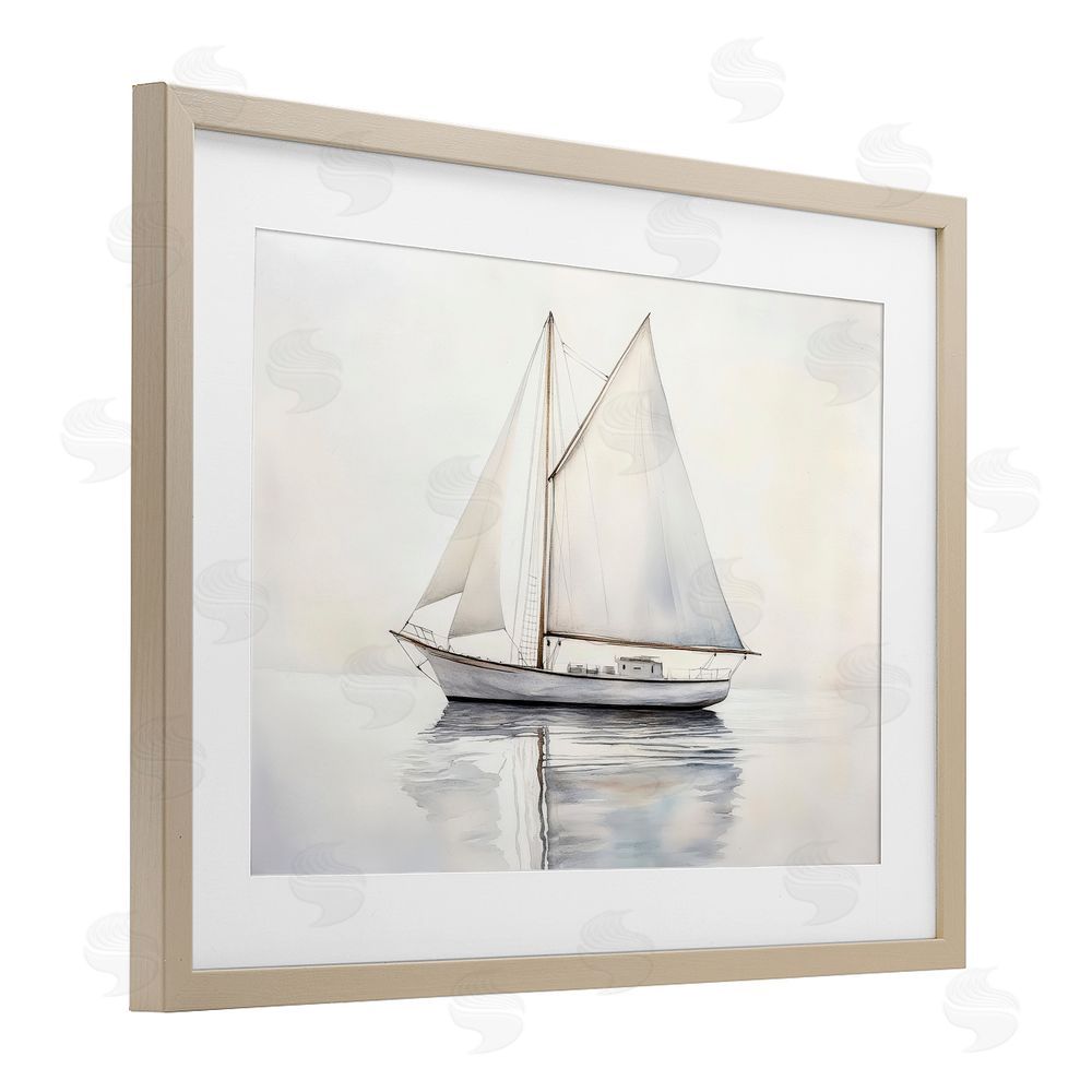 Petal Prints Design Neutral Sailboat Reflection Brown Framed Print Under Glass Wall Art