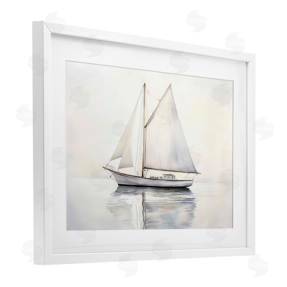 Petal Prints Design Neutral Sailboat Reflection White Framed Print Under Glass Wall Art